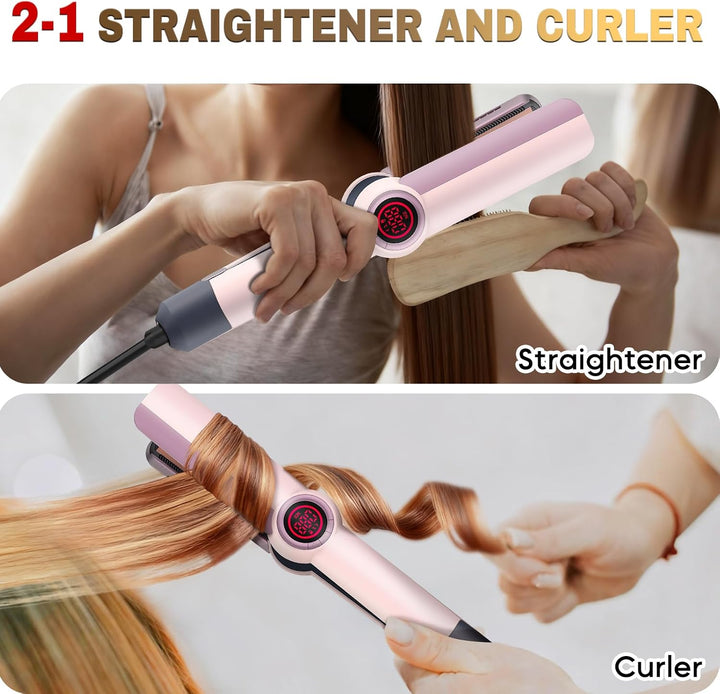 Plancha alisadora y rizadora de pelo 2 en 1 para rizos duraderos, v...