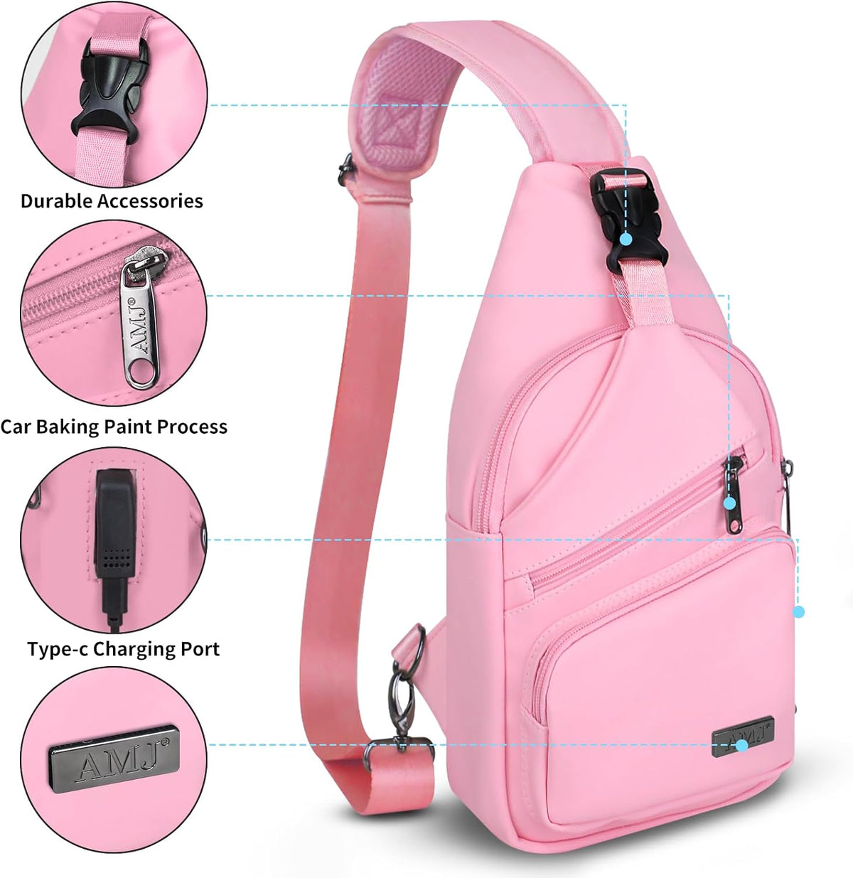 Bandolera cruzada con cable USB para senderismo, acampar y viajes al aire libre, para mujeres y hombres