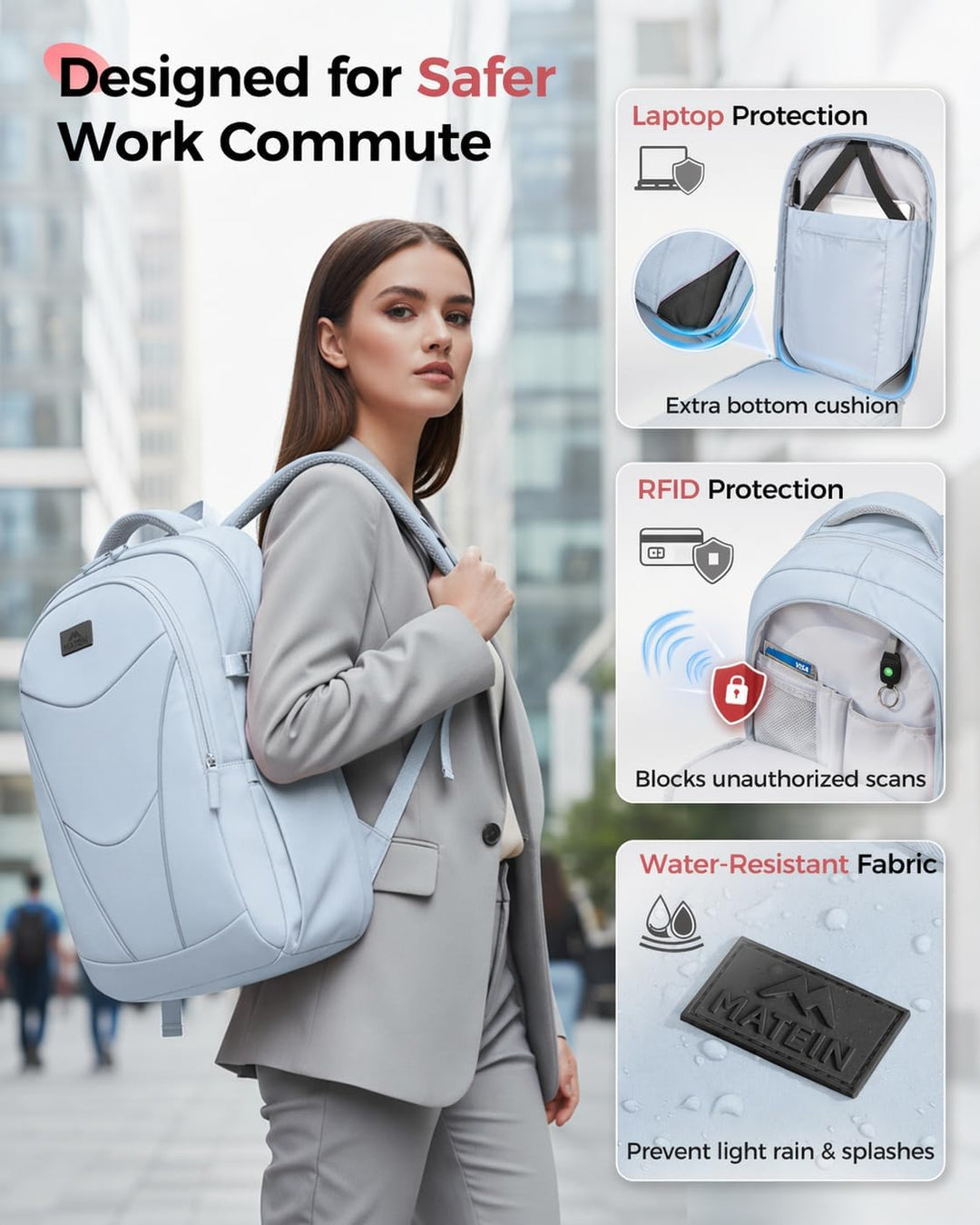 MATEIN HER Mochila de trabajo para laptop con compartimento para al...