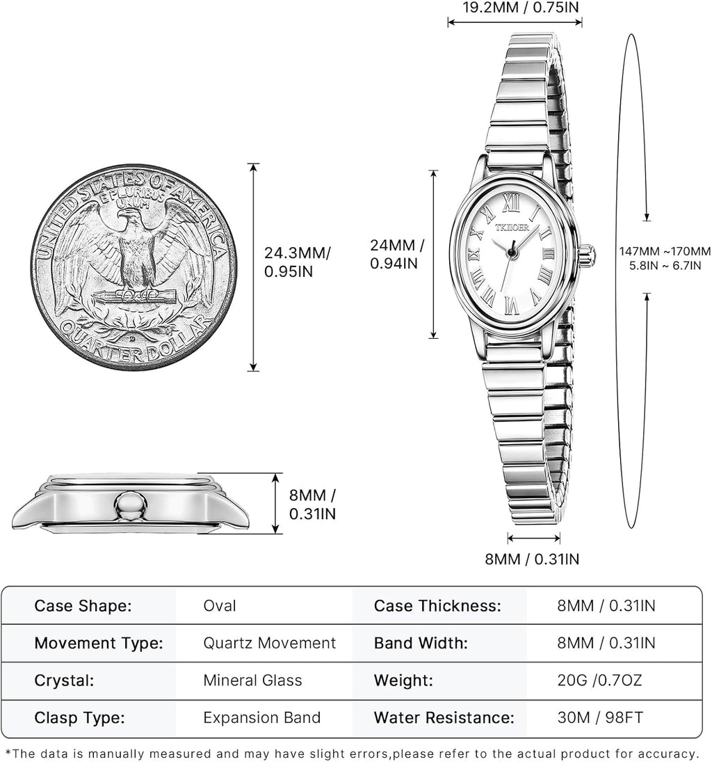 Relojes pequeños de oro para mujer, reloj analógico de esfera fácil de leer, caja ovalada, banda de expansión de acero inoxidable, reloj impermeable