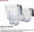 KitchenAid Juego de 3 tazas medidoras en ángulo universales Easy View, transparentes con asas negras