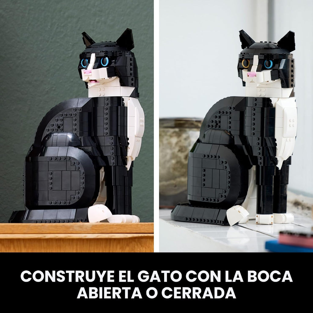 LEGO Ideas Tuxedo Cat - Juegos de construcción para adultos, mayores de 18 años, kit de manualidades para decoración del hogar, sala de estar o dormitorio, regalo para amantes de los animales - 21349