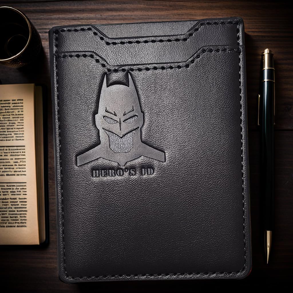Cartera de cuero estilo murciélago para hombres, regalo personalizado para esposo, regalo único de cumpleaños u ocasión especial para él, ideal para aniversario y Navidad, Negro