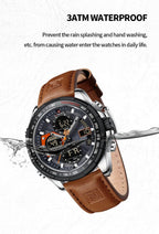 NAVIFORCE Relojes militares digitales para hombre, reloj analógico de cuarzo, resistente al agua, deportivo, multifuncional, correa de cuero, reloj de pulsera