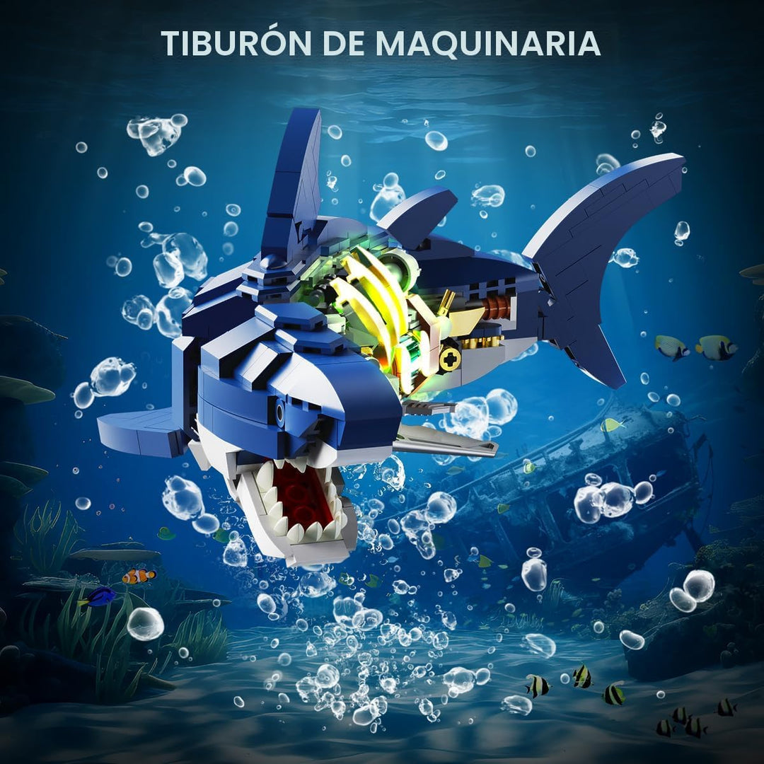 Juego de construcción mecánico de tiburón con luz LED 687