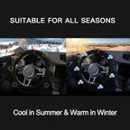 Funda para volante de gamuza con anillo interior de silicona mejorado, transpirable, antideslizante, cuero universal para volante de 14.5 a 15 pulgadas (negro con marca roja)
