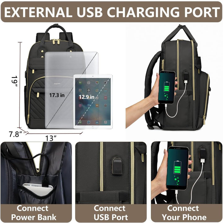 bagswan Mochila para laptop para mujer, 21-negro, 17,3 pulg., Mochi...