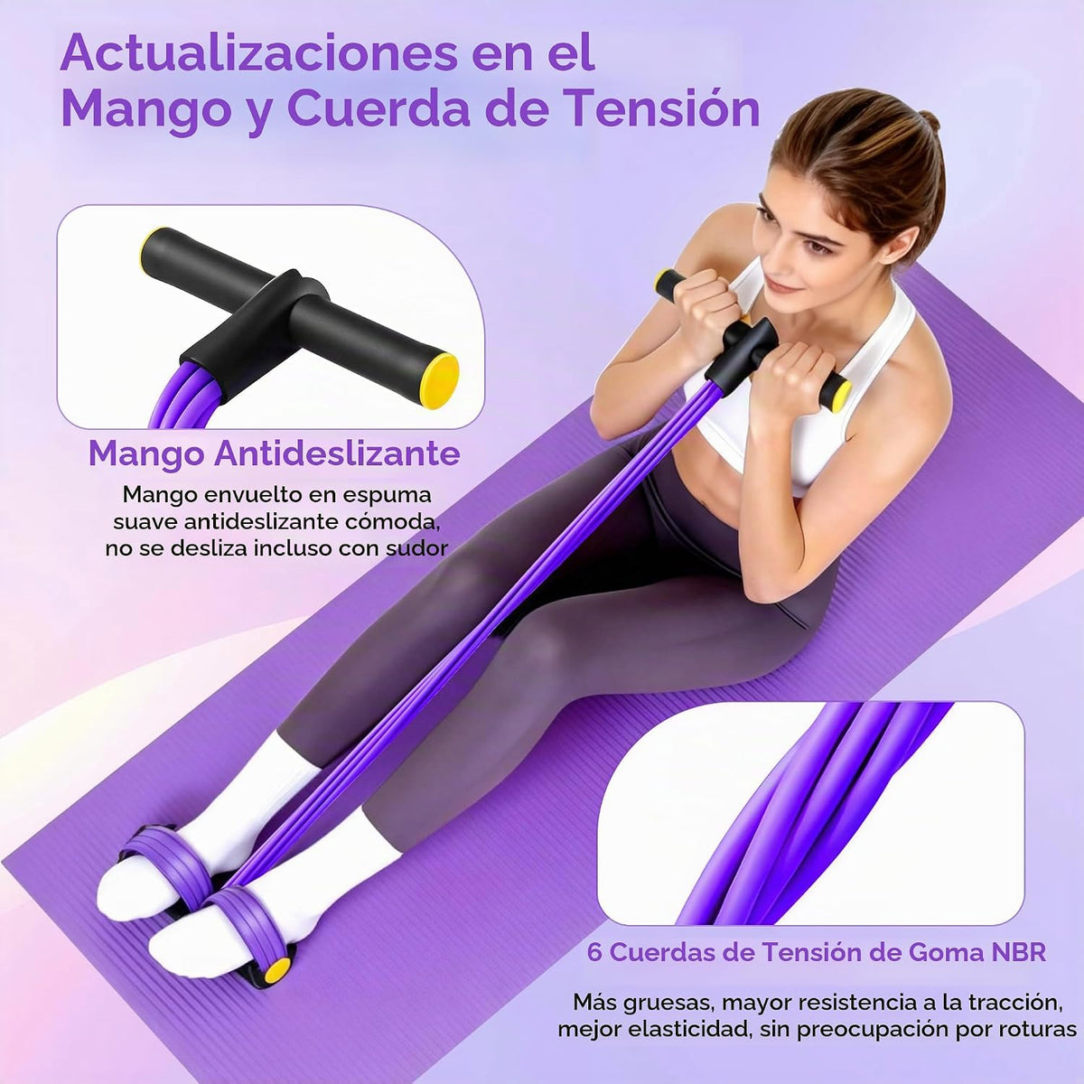 Bandas de Resistencia con Asa y Pedal, Banda de Resistencia de Pedal para Mujer, Bandas de Ejercicio Multifunción para Gimnasio en Casa — Cuerpo Completo y Entrenamiento