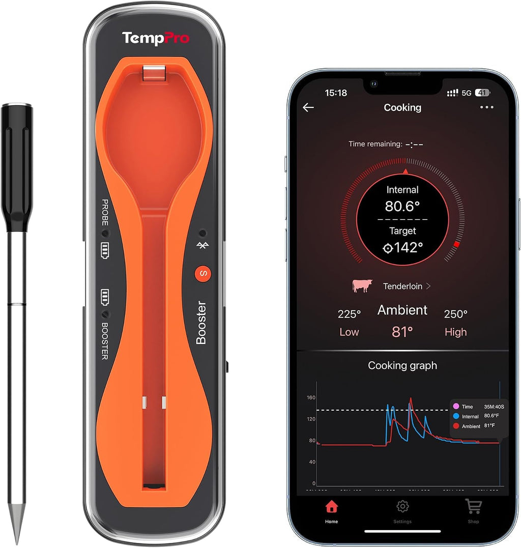 ThermoPro TempSpike - Termómetro inalámbrico digital para carne de 500 pies, termómetro de carne Bluetooth inalámbrico para res, cordero, pollo, pavo, accesorios para ahumador para asador, Sous Vide