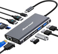 Hiearcool USB C Docking Station, 11-en-1 Dock, HDMI, VGA, Ethernet, Grey