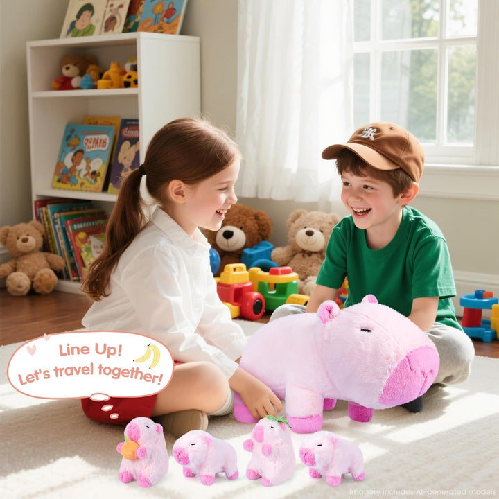 SuzziPals Peluche Capybara rosa 5 en 1 con bebés en el interior, ju...