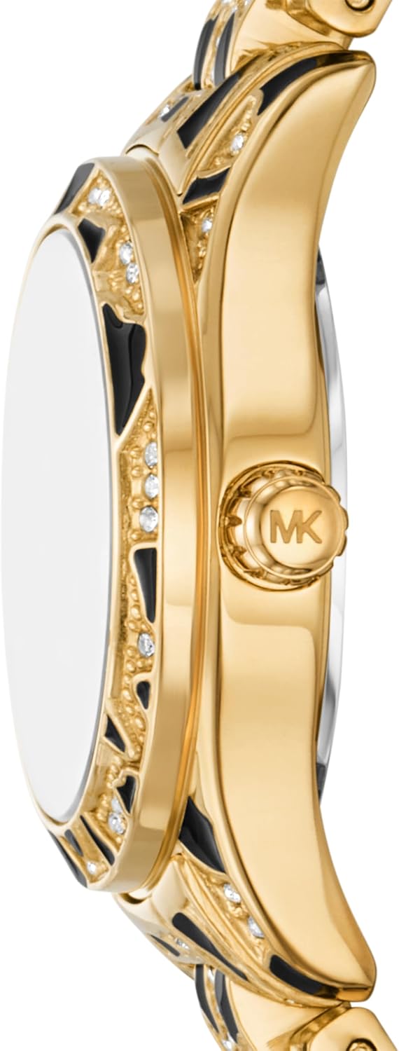 Reloj para mujer Michael Kors Lexington de tres agujas con estampado animal en acero inoxidable (Modelo: MK7639)