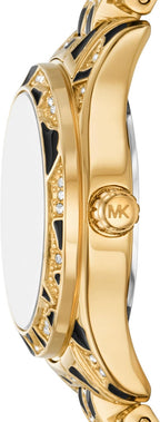 Reloj para mujer Michael Kors Lexington de tres agujas con estampado animal en acero inoxidable (Modelo: MK7639)