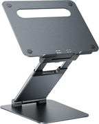 Nulaxy Soporte de computadora portátil de altura ajustable para escritorio, elevador de computadora de aluminio plegable doble, diseño extraíble, convertidor ergonómico de sentado a parado para