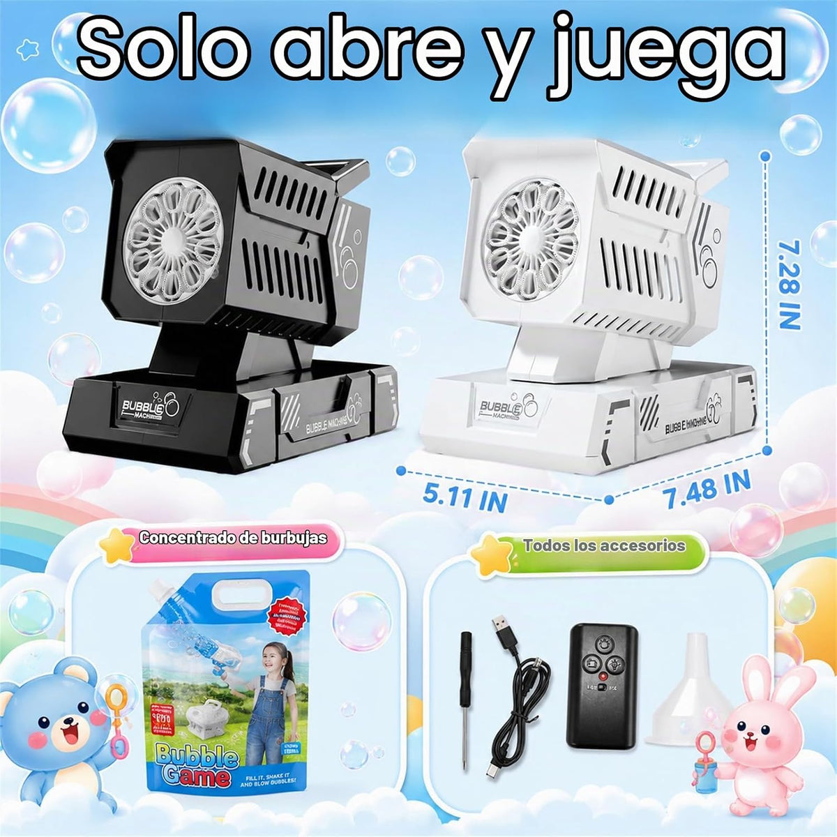 SHCKE Bubble Machine con Remote Control, Auto Rotation & 11 RGB Lights