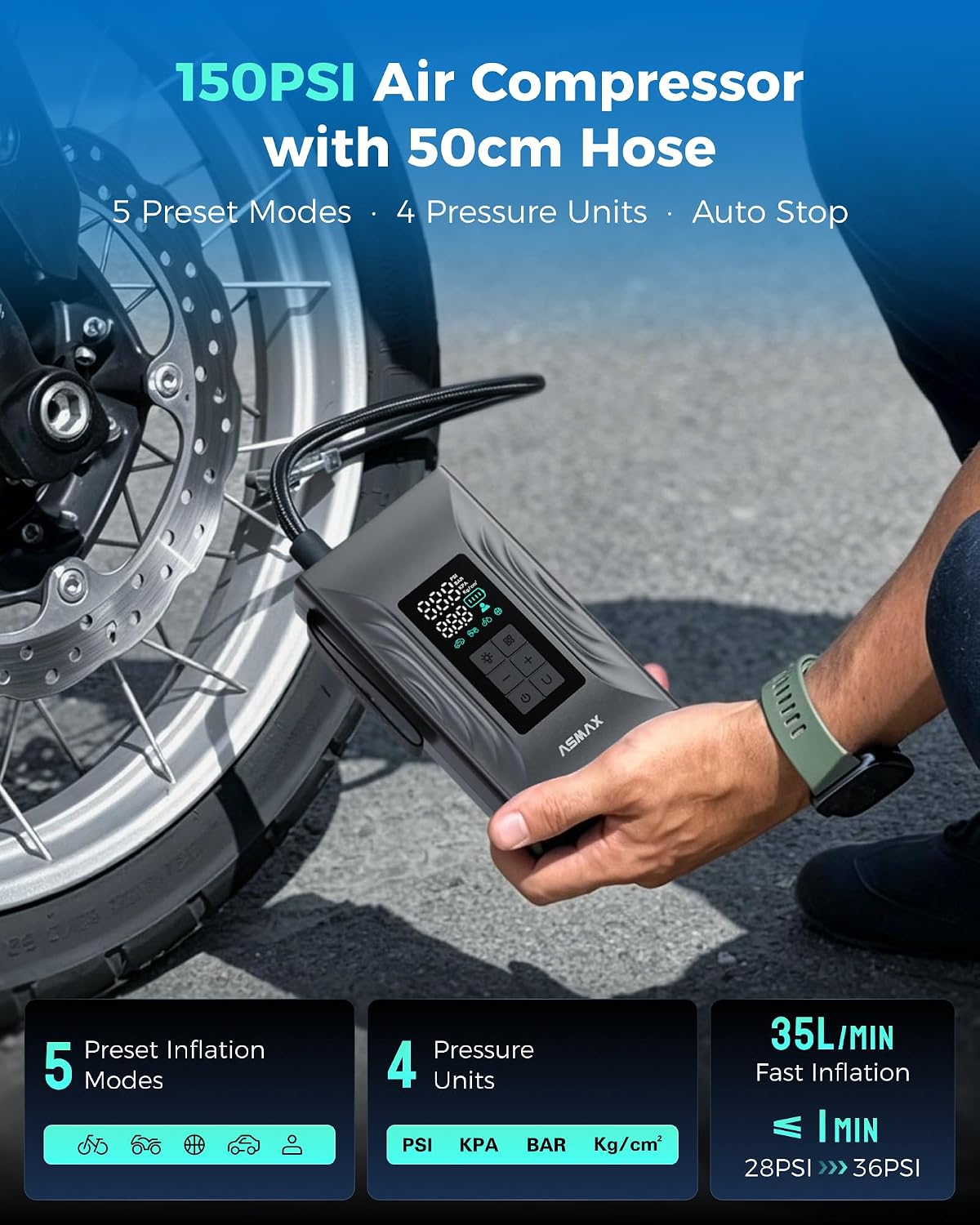 ASMAX Arrancador de salto T20 7-en-1 con compresor de aire, caja de salto