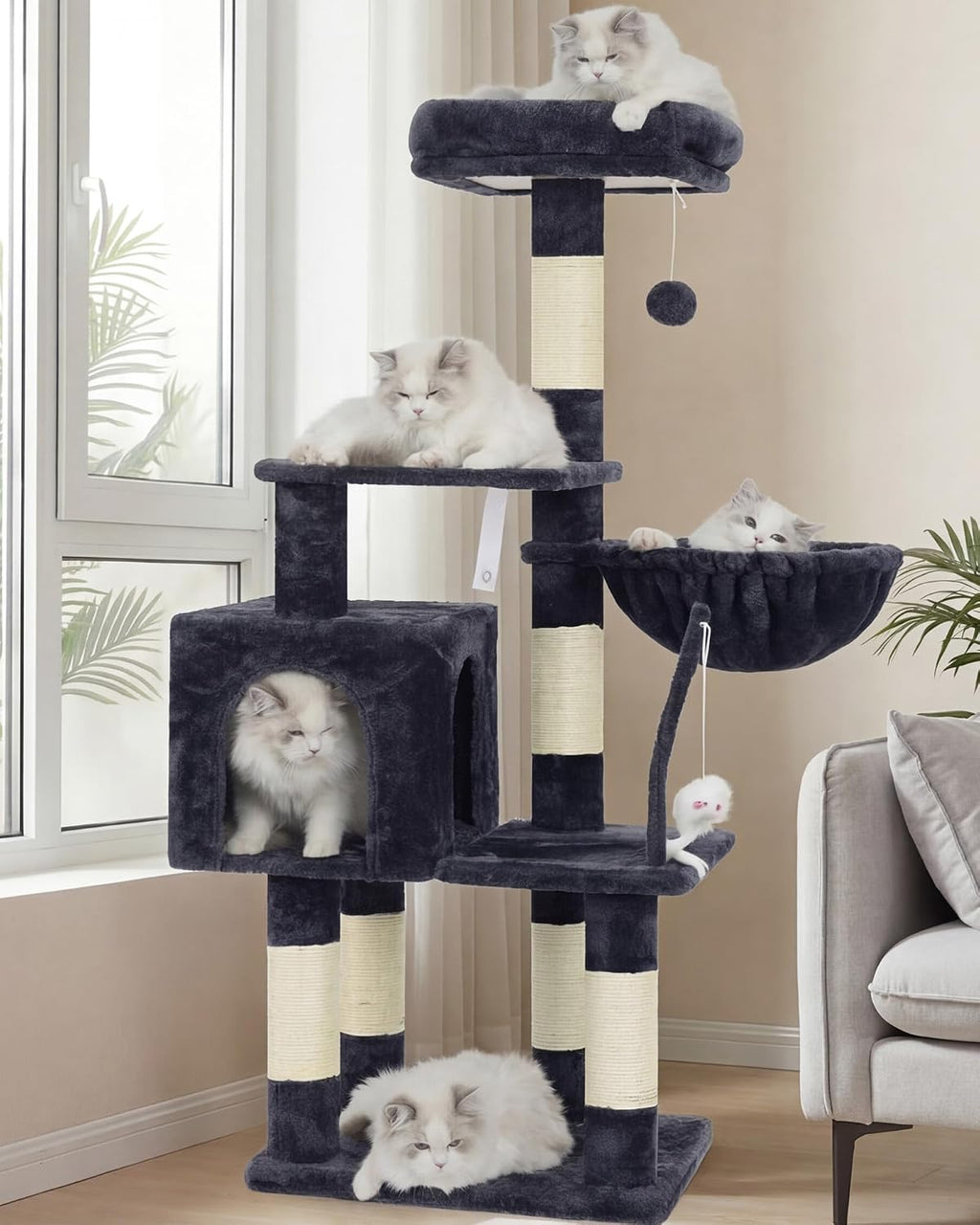Heybly Árbol para gatos con juguete, torre de gato de 43.3 pulgadas para