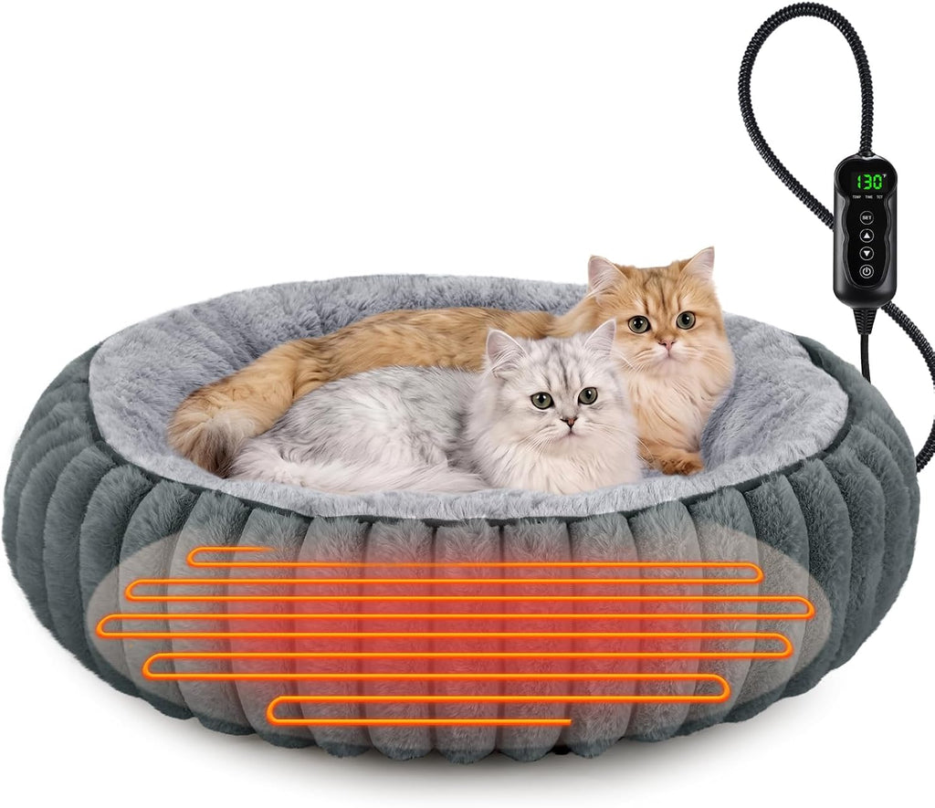 Camas calefactables para gatos de interior y perros pequeños, cama térmica de 24 pulgadas para mascotas con temporizador y temperatura ajustable, cama eléctrica extraíble e impermeable para
