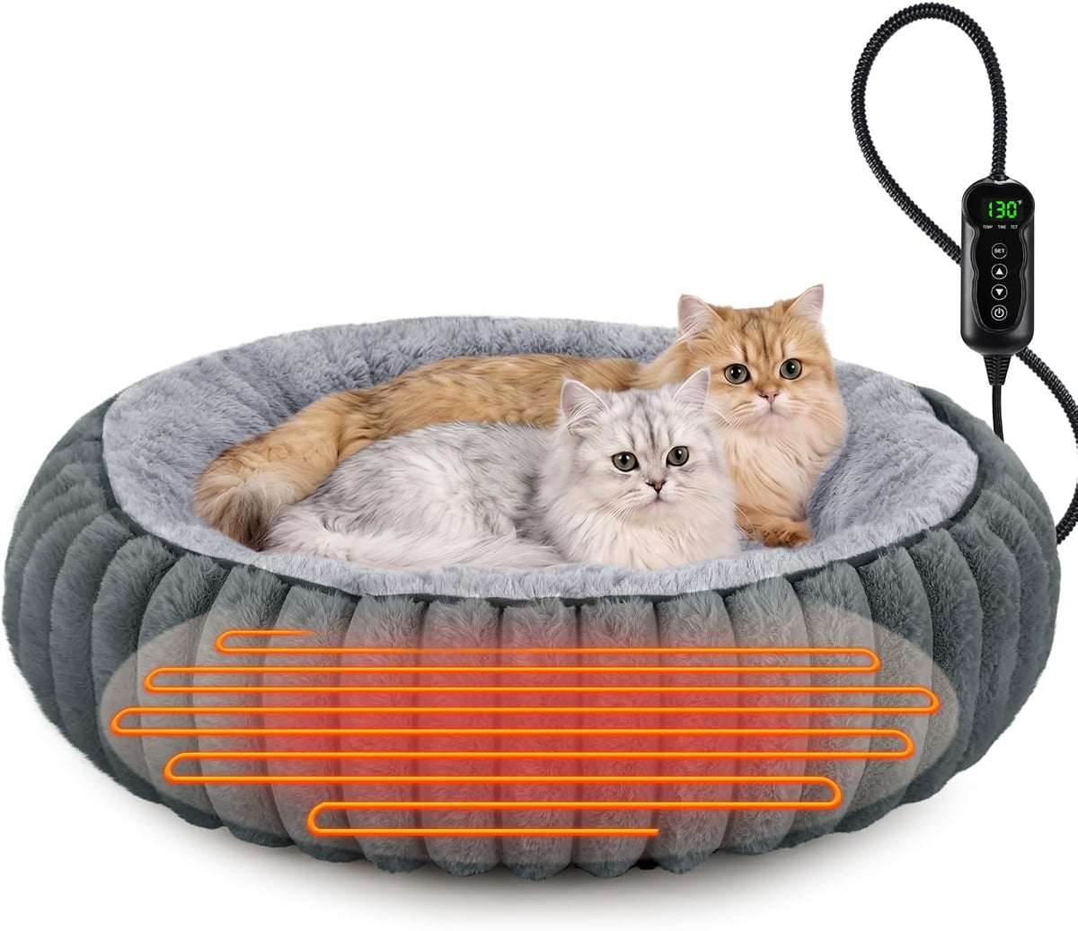 Camas calefactables para gatos de interior y perros pequeños, cama térmica de 24 pulgadas para mascotas con temporizador y temperatura ajustable, cama eléctrica extraíble e impermeable para