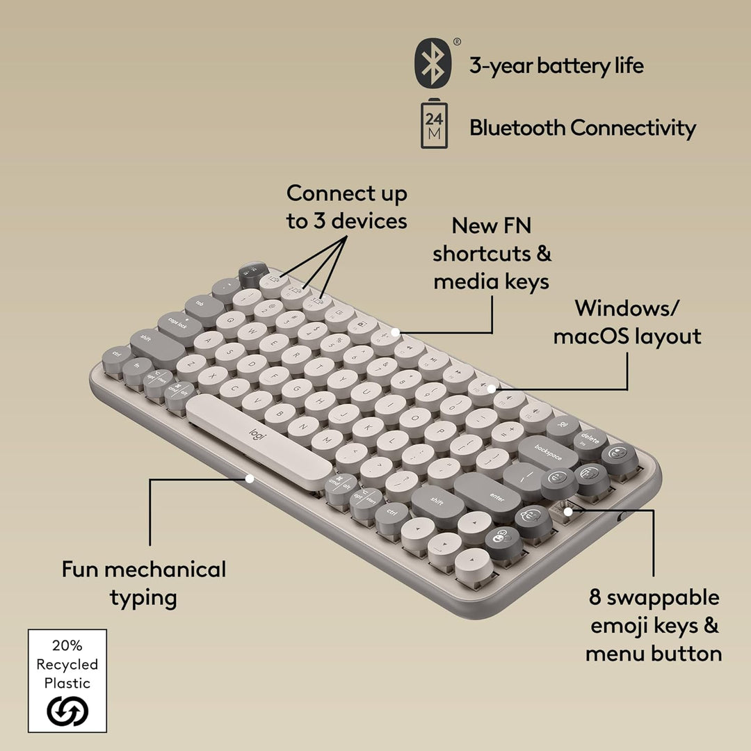 Logitech POP Keys Teclado inalámbrico mecánico con teclas de emojis...