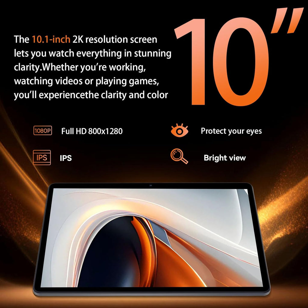 Tableta 10 pulgadas Android 16 Tablet, 32GB RAM 128GB ROM, expansión 1TB, Negro