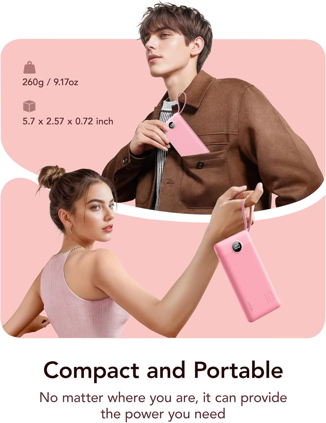VRURC Cargador de teléfono portátil, cargador portátil de viaje con...