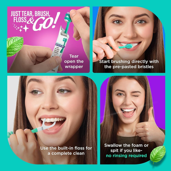 GuruNanda Mini cepillos de dientes desechables con pasta de dientes...