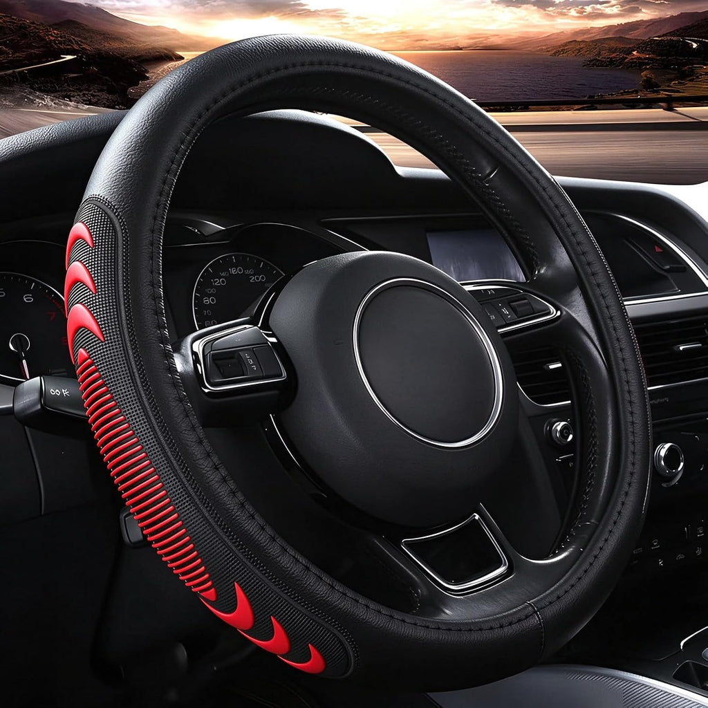 Cubierta de volante de cuero Yangday para Ford F150 F250 F350, cubierta de volante de coche de 15.5-16 pulgadas con partícula de masaje antideslizante (Rojo)