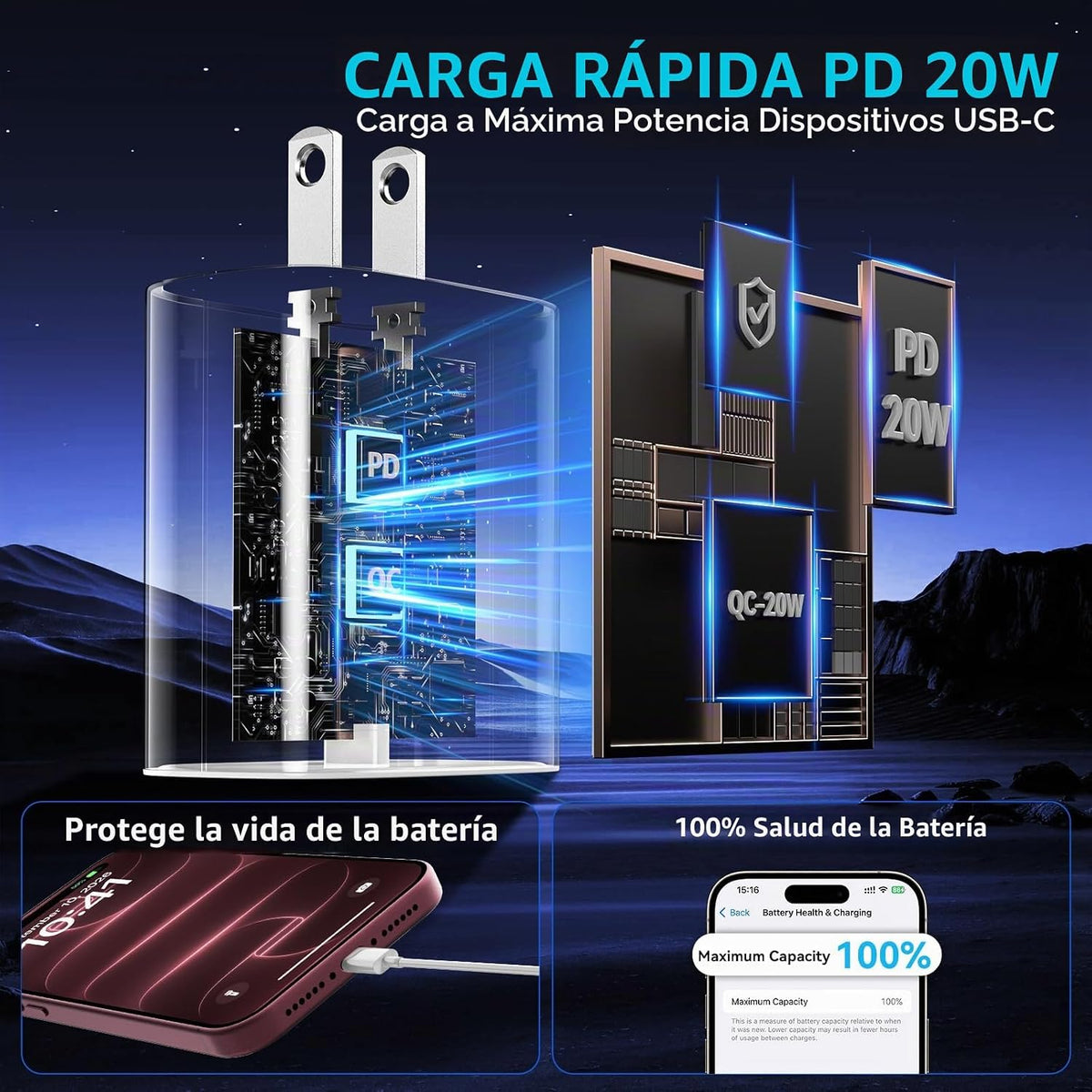 Cargador rápido para iPhone 18 17 16 Pro Max, cargador USB C de 20 W para