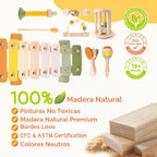 Instrumentos musicales de madera para niños pequeños de 2 años en adelante, xilófono Montessori, Maracas, sonajeros, trompeta, juguetes musicales para bebés con bolsa de almacenamiento, regalos para niños y niñas