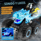 pinkking Monster Truck Juguetes Camión RC Dinosaurio, control remoto con luz y rociador, juguetes RC de dinosaurio para niños, giros de 360° y vehículo monstruo a la deriva con carga Tipo-C para