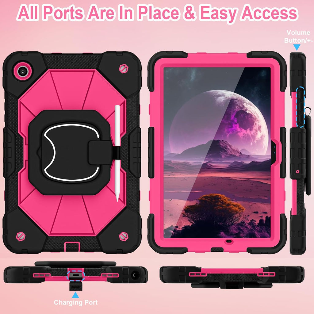 WESOROL Funda para Samsung Galaxy Tab A11 Plus Galaxy Tab A9 Plus de 11 pulgadas, a prueba de golpes para tableta Samsung A11+/A9+ con protector de pantalla con soporte giratorio de 360 grados, soporte para lápices, negro y rosa