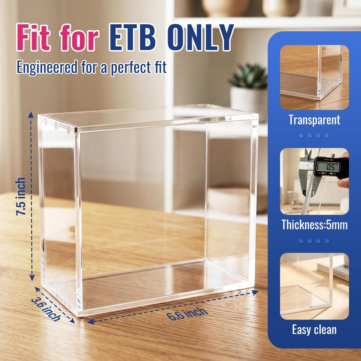 Estuche protector ETB, estuche de acrílico ETB de 0.197 in, cajas transparentes ultra acrílicas para exhibición compatibles con caja de entrenador Elite, caja de exhibición a prueba de polvo e