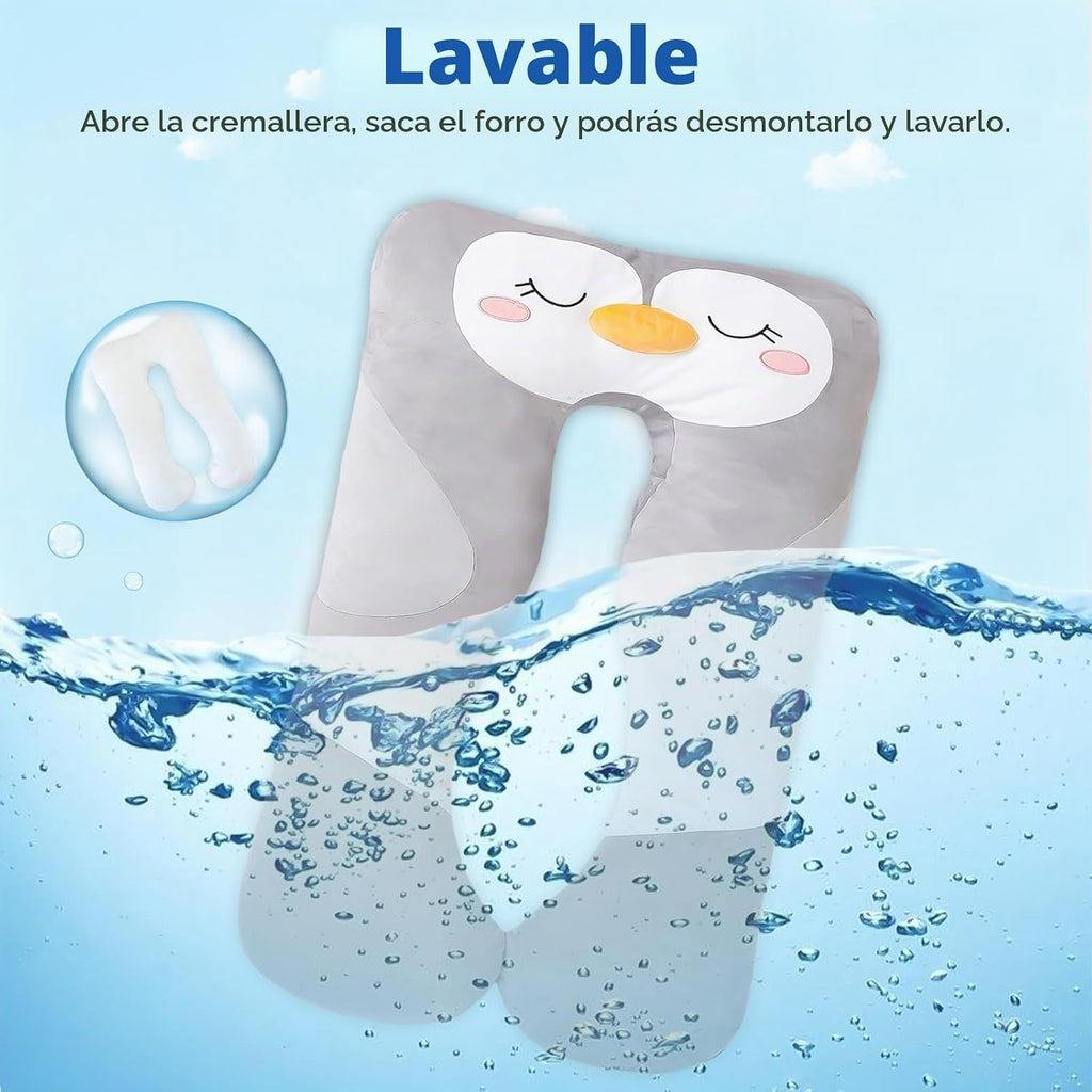 Almohada larga de felpa en forma de U de 47x23 pulgadas para niños, almohada grande y suave con forma de pingüino para dormir, peluches grandes y bonitos, funda lavable, regalo para niños y