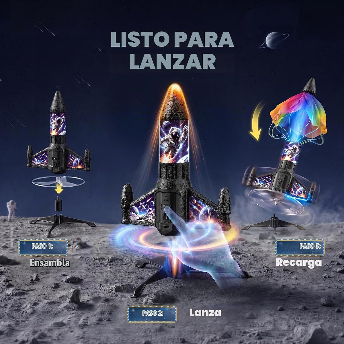 Lanzacohetes para niños con LED, juguetes de cohetes recargables para niños