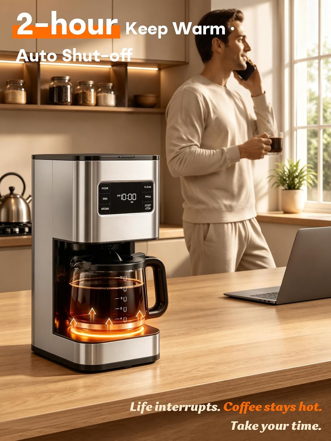 Cafetera de goteo de 12 tazas programable, regular y fuerte, pantalla LED
