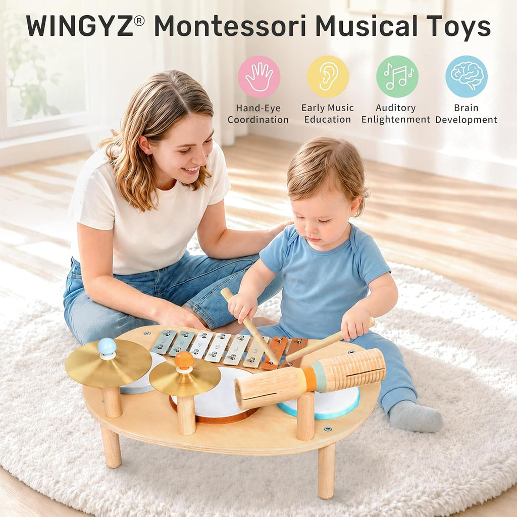 Juego de batería para bebé, instrumentos musicales de madera de