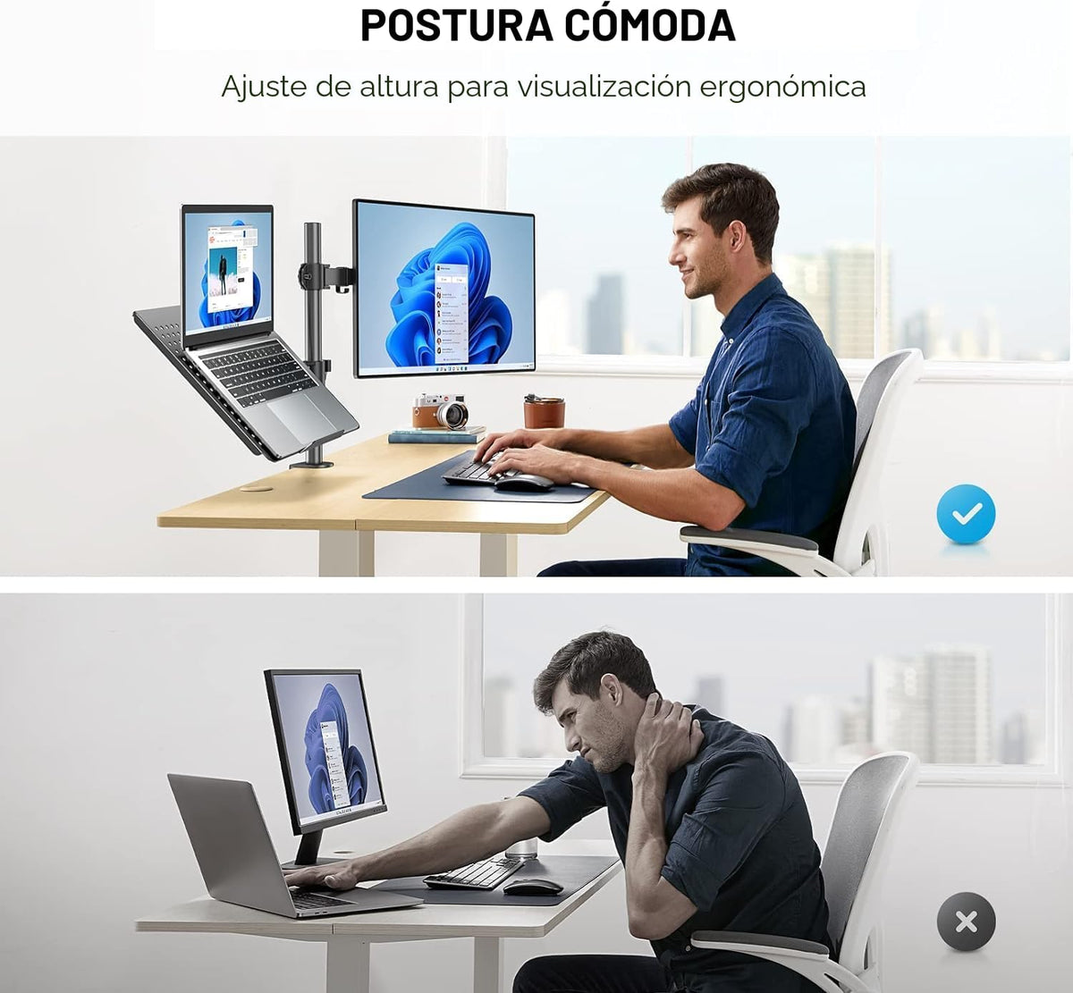 HUANUO - Brazo ajustable para monitor con bandeja para laptop, soporte de escritorio individual para monitores VESA de 13 a 32 pulgadas de hasta 22 libras, bandeja para laptop de 14 x 12 pulgadas