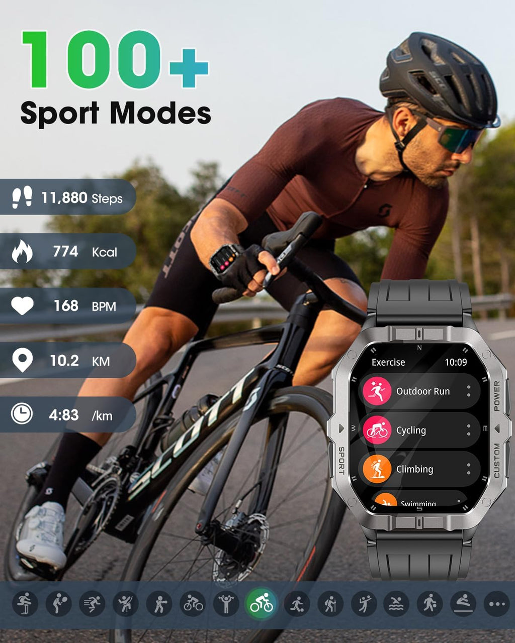 Reloj inteligente militar GPS integrado, llamadas Bluetooth, para iPhone y