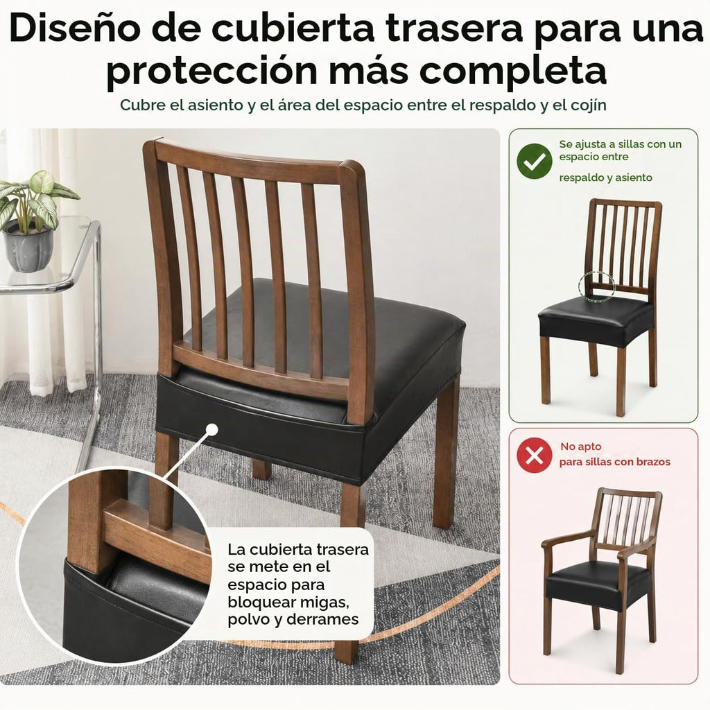 Fundas impermeables para sillas de comedor, juego de 4, fundas de 21 pulgadas de cuero sintético para sillas de comedor, extraíbles y lavables, fundas protectoras para la parte trasera