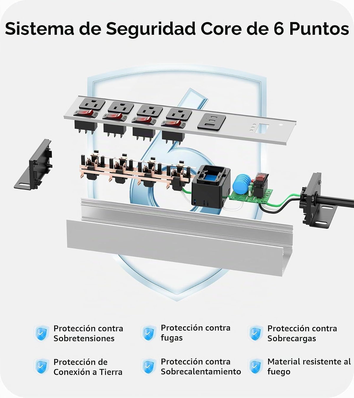 CCCEI Protector de sobretensiones resistente, calibre 12, puertos USB. Gris