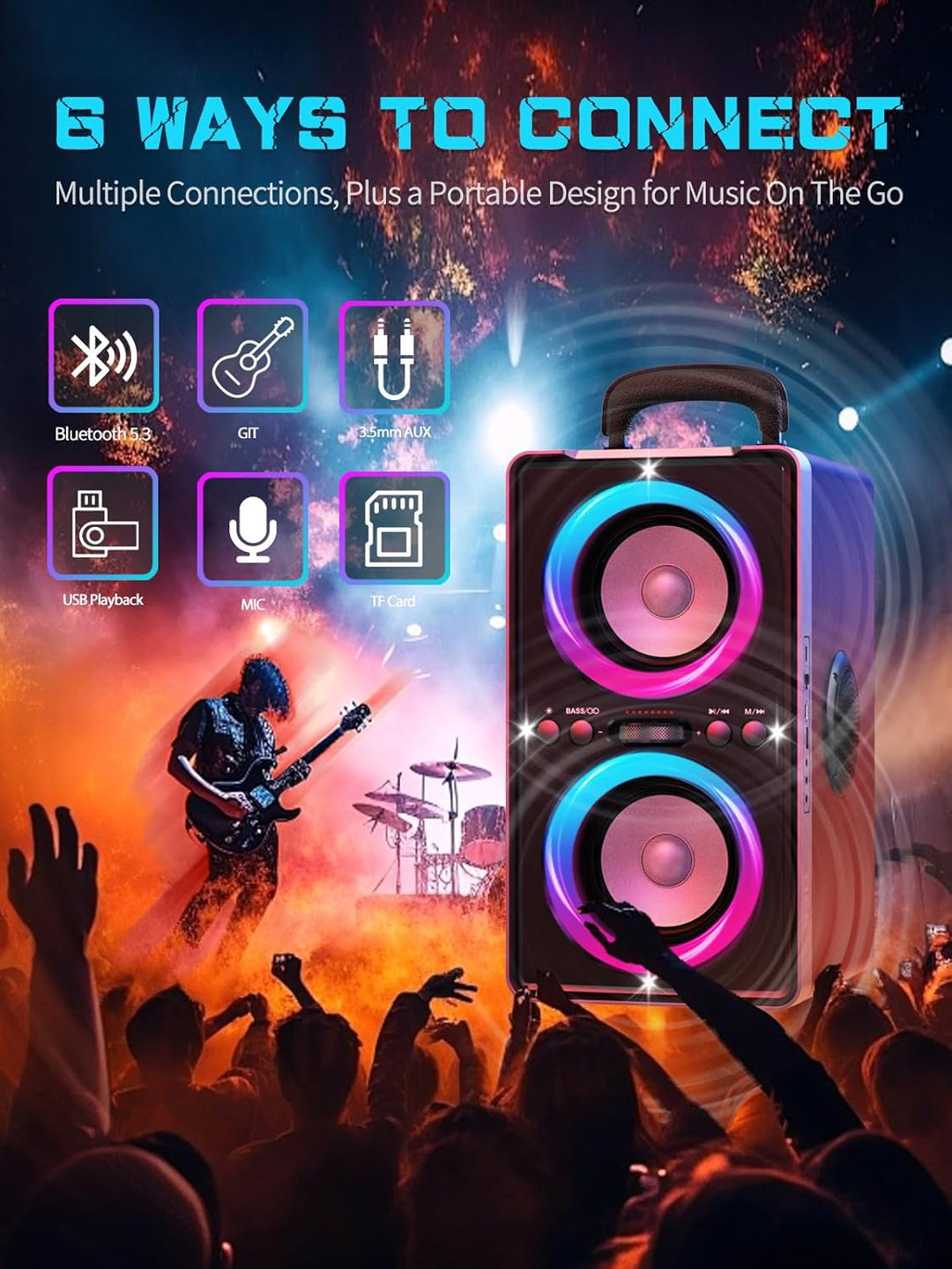 YIER - Altavoz Bluetooth, sonido estéreo fuerte de 200 W de pico co...