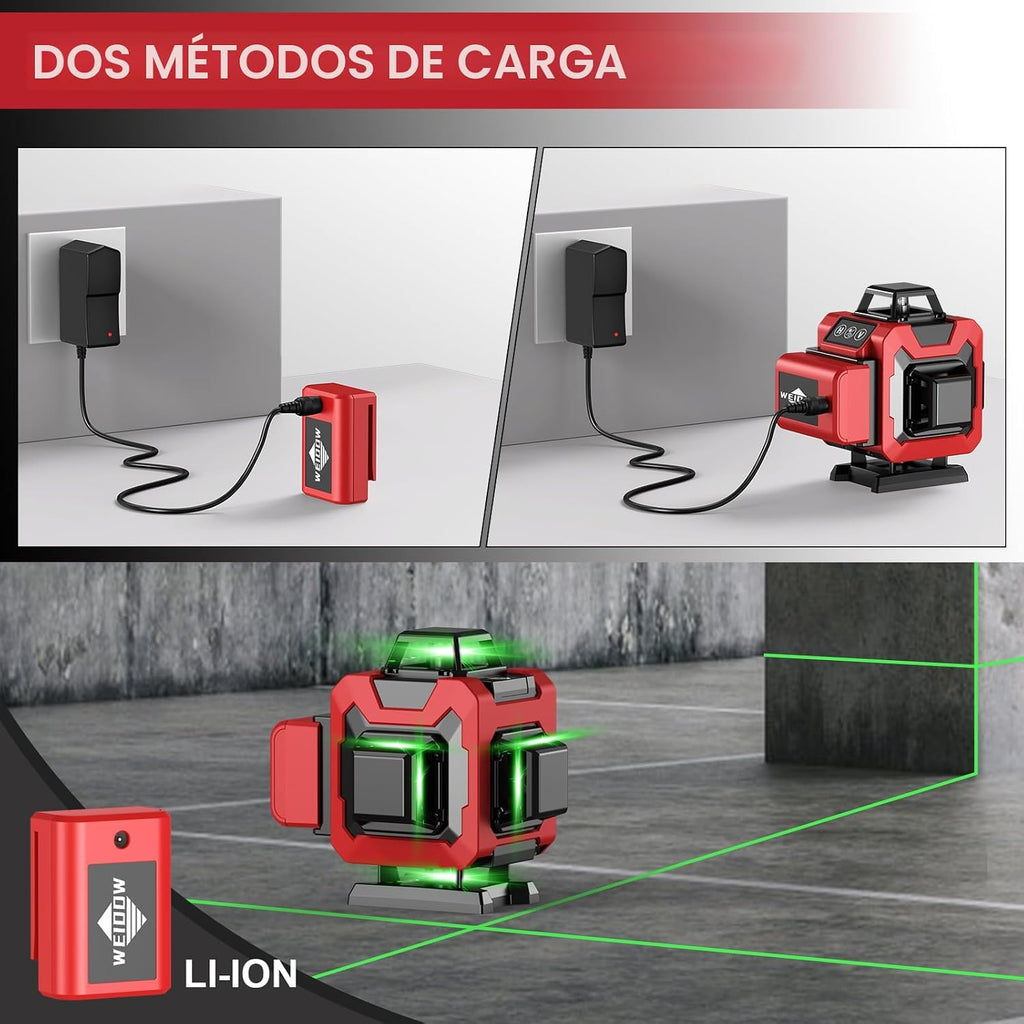 WEIDDW Nivel láser 360 ° Línea cruzada verde herramienta de medición láser autonivelante
