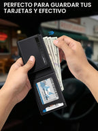 Billetera para hombre con bloqueo RFID minimalista para 12-14 tarjetas | Cartera inteligente delgada y plegable con ventana para identificación y ranura para efectivo, bolsillo frontal, estuche