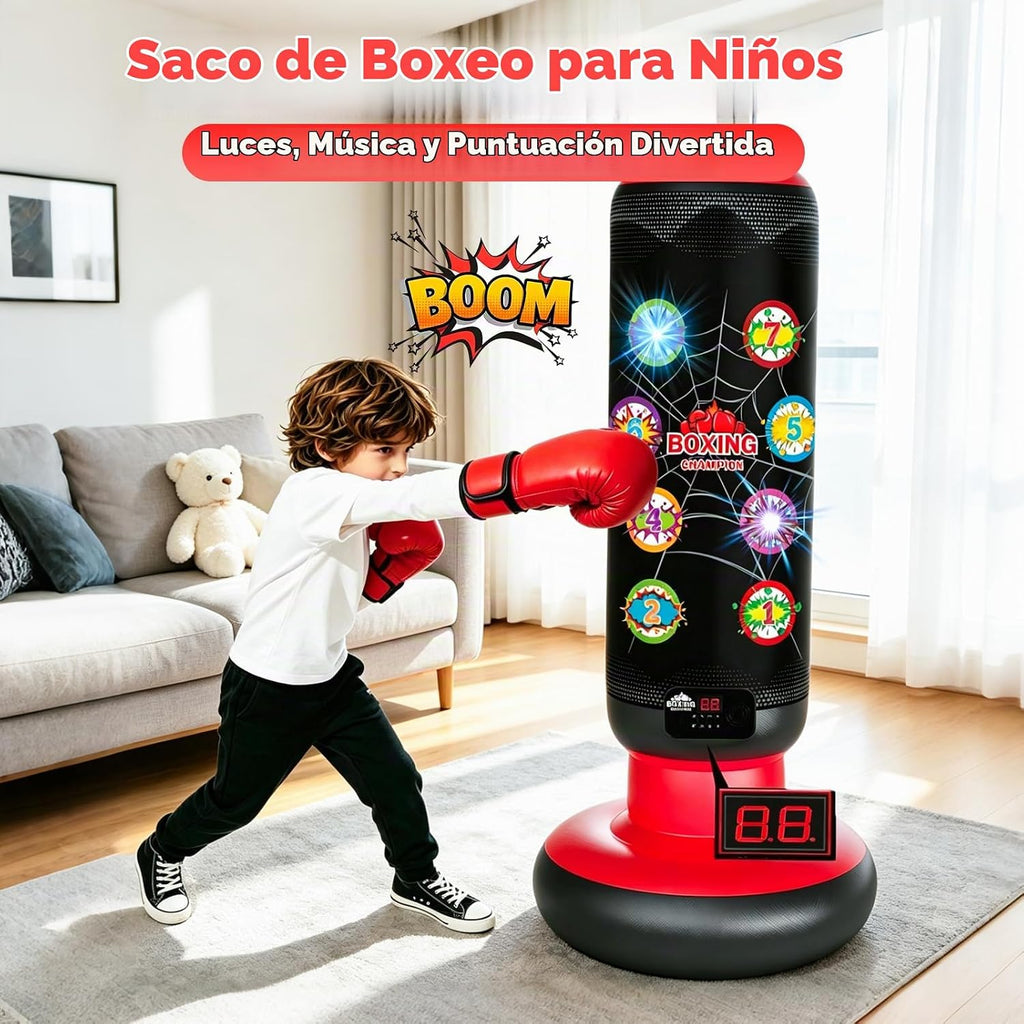 Saco Inflable de Boxeo para Niños, Saco de Boxeo de 63" con Bomba Eléctrica