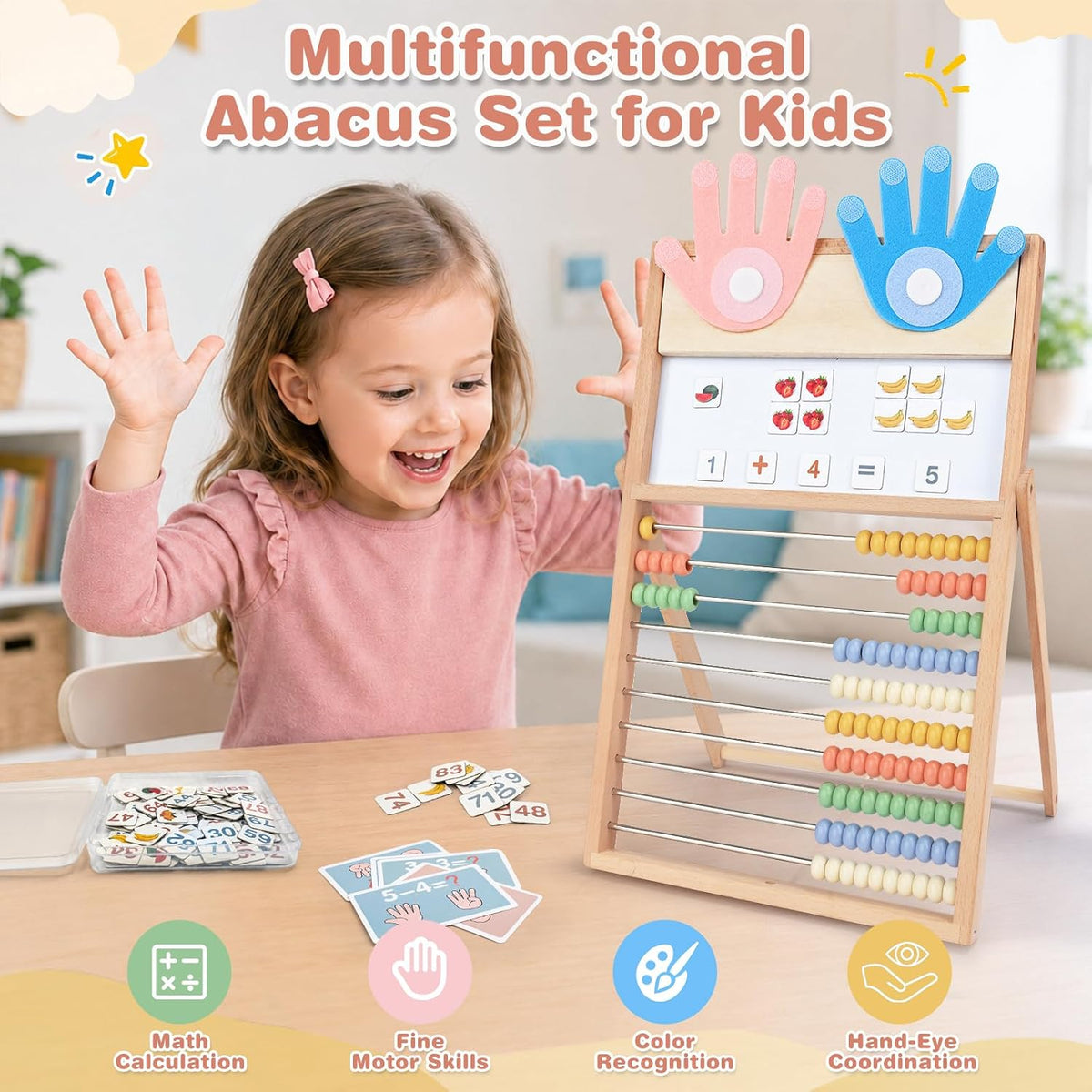 Joyreal Ábaco de madera para niños Matemáticas 3-5 4 5-7, pizarra blanca de