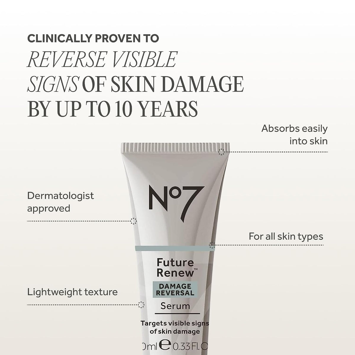 No7 Future Renew - Suero facial de reversión de daños para piel rad...