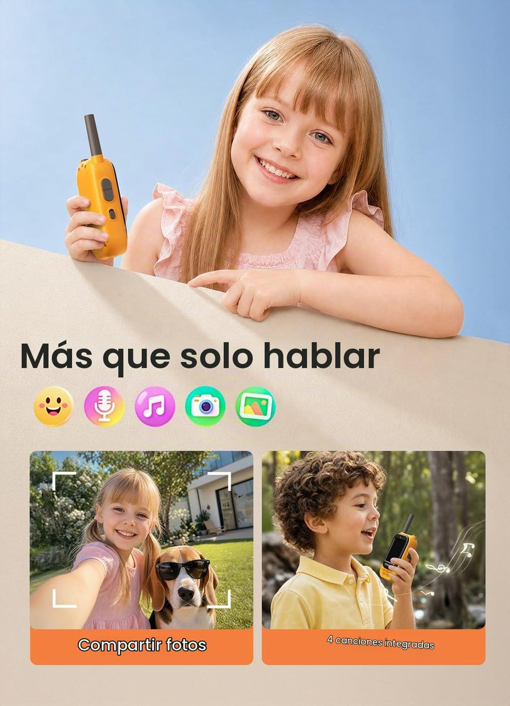 FOREDOM Radio de Video Recargable: Walkie Talkies para Niños, Alcance Largo para Niños y Niñas