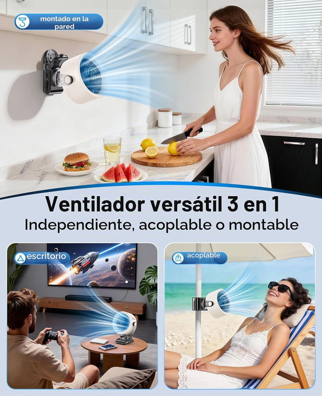 KIMMOO Ventilador portátil recargable de 4000 mAh, control táctil d...