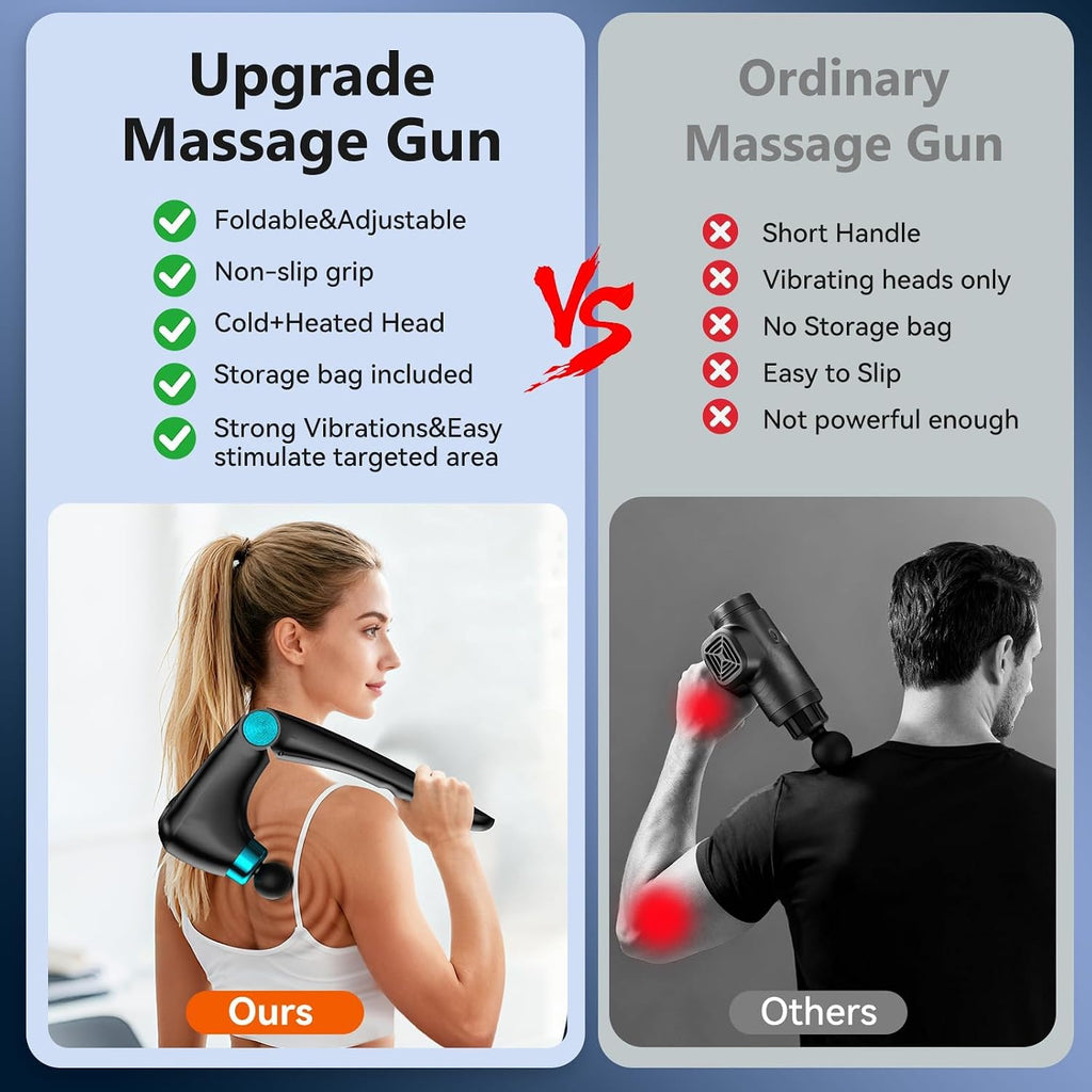 Pistola de masaje plegable de calor y frío, 9 velocidades, 10 cabezales, masajeadores de percusión de mano, inalámbrico, portátil, eléctrico, para aliviar el dolor muscular, regalos para hombres, mujeres y papá